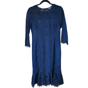 Lulus Black Lace Midi Dress Size Large 3/4 Sleeve Bodycon Party Costume Witchy